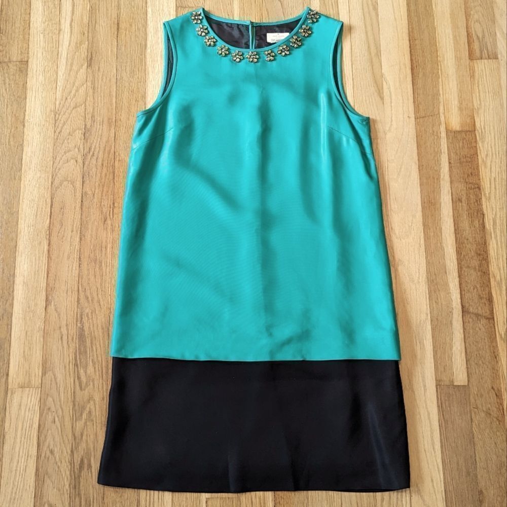 Kate Spade Green and Black Colorblock Rosita Rhinestone Cocktail Dress - Picture 1 of 6